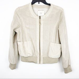 HEI HEI FAUX SUEDE PERFORATED FULL ZIP JACKET LRG